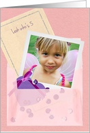 Custom Photo Vellum Envelope, Sequins Girl Age 5 Birthday Card