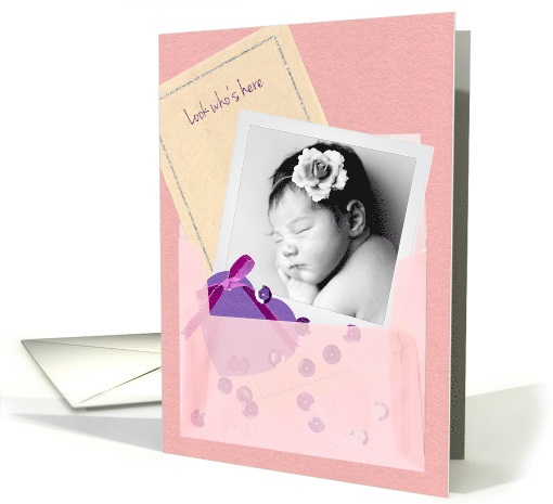 Custom Photo Vellum Envelope, Sequins Baby Girl Birth... (1161580)