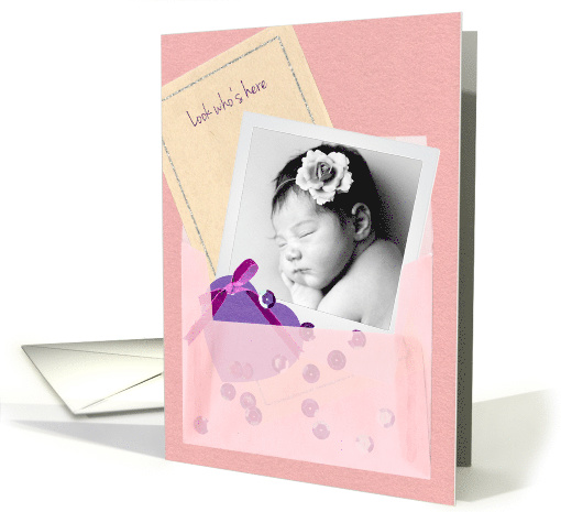 Custom Photo Vellum Envelope, Baby Girl Sip and See Invitation card