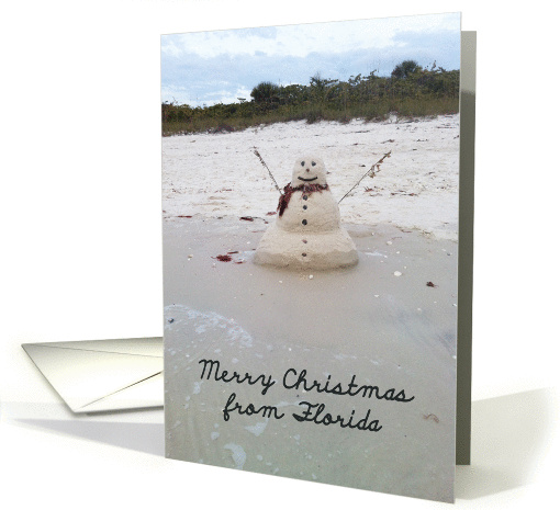 Sand Snowman on the Beach, Merry Christmas from Florida card (1210650)