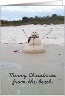 Sand Snowman on the Beach, Merry Christmas from the Beach card
