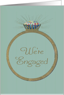 Retro Engagement Announcement Glitter-Effect Vintage Diamond Ring card