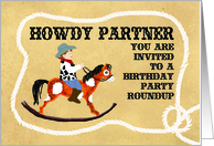 Cowboy Birthday Party Invitation - Brown Haired Boy card