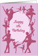 Ballet Happy 5th Birthday Card, Dancing Glitter-Effect Ballerinas card