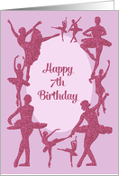 Ballet Happy 7th Birthday Card, Dancing Glitter-Effect Ballerinas card