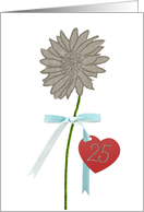 Silver Wedding Anniversary, Glitter-Effect Flower, Ribbon and Heart card