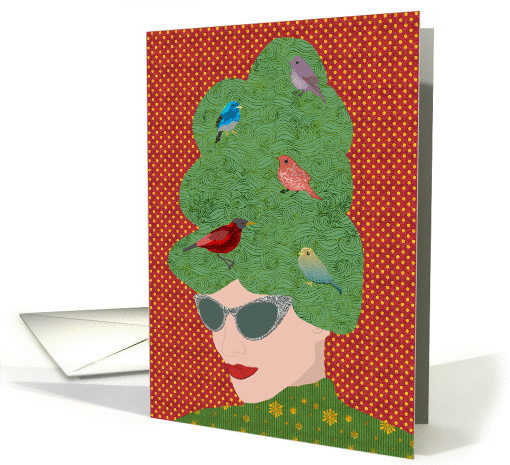 Birds on Beehive Hair Christmas card (1325036)