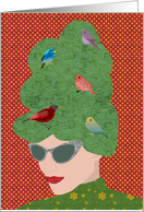 Birds on Beehive Hair Christmas Card for Hair stylist card