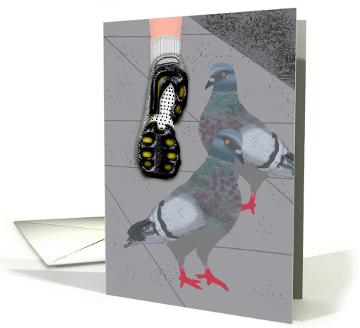 Good Luck Running a City Marathon, Urban Sidewalk Pigeon Scene card