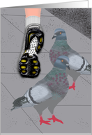 Good Luck Running a City Marathon, Urban Sidewalk Pigeon Scene card