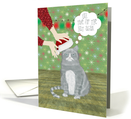 Irritated Cat With Santa Hat Christmas card (1383460)