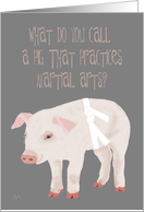 Martial Arts Themed Birthday Party Invitation with Cute Pig Joke card
