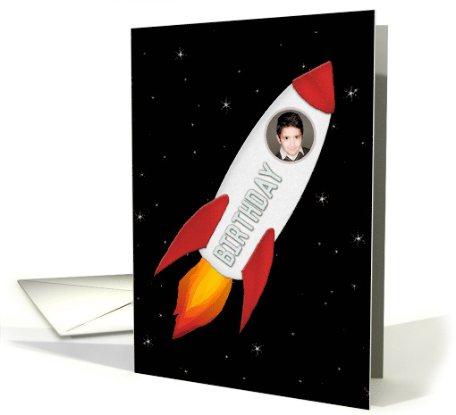 Birthday Party Invitation with Custom Photo Rocket Ship card (1387348)