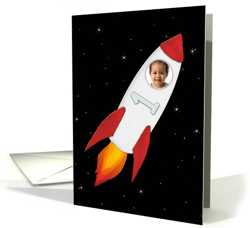 Custom Photo First Birthday Rocket Ship card (1387398)