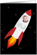 Custom Photo 2nd Birthday Rocket Ship Card