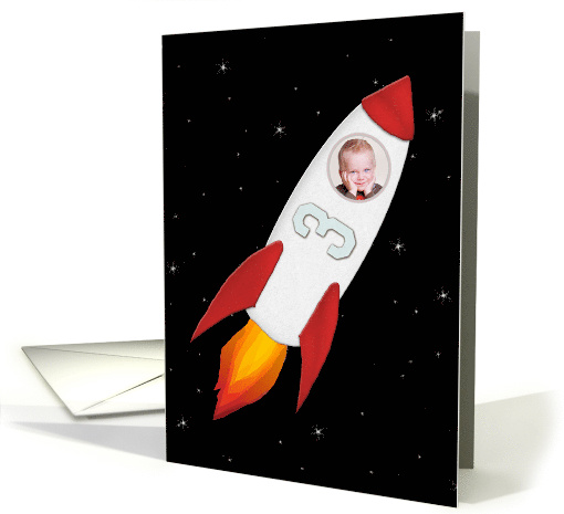 Custom Photo 3rd Birthday Rocket Ship card (1388388)
