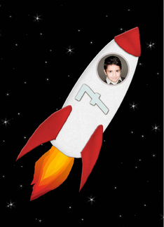 Custom Photo 7th Birthday Rocket Ship Card