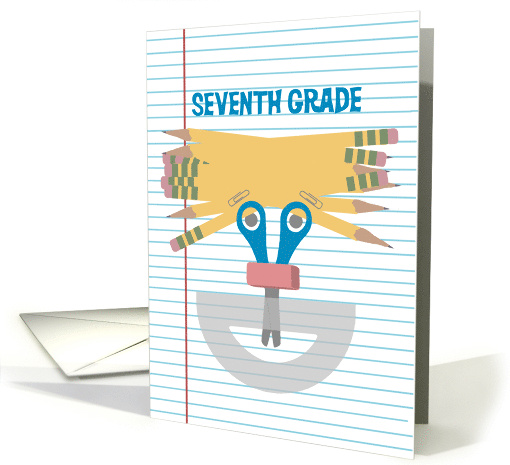 Back to School Seventh Grade School Supply Happy Face card (1388866)