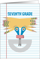 Back to School Seventh Grade School Supply Happy Face card