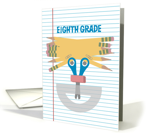 Back to School Eighth Grade School Supply Happy Face card (1388868)