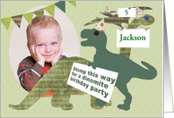 Kids Dinosaur Birthday Party Custom Photo, Age, and Name Invitation card