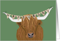 Scottish Highland Cow Happy Bday for Cowboy card