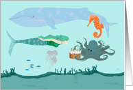 Birthday Card with Sea Life and Mermaid card