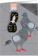 Pigeons and a Runner on a City Sidewalk Blank Note Card