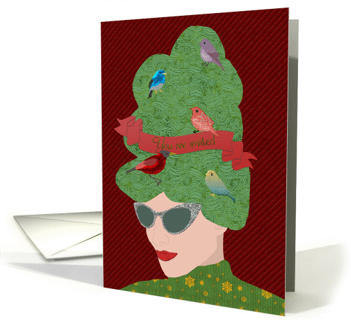 Birds on Beehive Hair Christmas Dinner Party Invitation card (1437942)