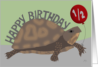 Turtle Holding Red Balloon - Happy Half Birthday card