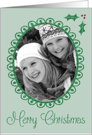 Retro Green Glitter-Effect Photo Frame with Holly Christmas Card