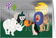 Zoo Animals in Halloween Costumes, Fun Halloween Greeting card
