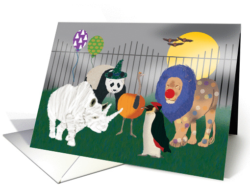 Zoo Animals in Halloween Costumes, Fun Halloween Greeting card