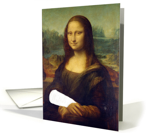 Get Well from a Arm Surgery, Mona Lisa with Bandaged Arm card