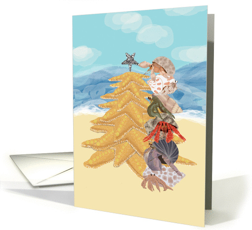 Christmas Card with Starfish and Hermit Crabs at the Beach card