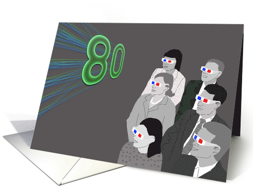 Invitation to an 80th Birthday Party, Retro 3D card (1471516)