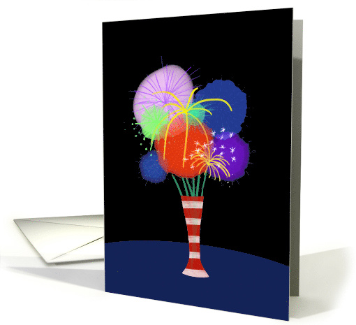 Invitation to Fourth of July Party, Vase of Firework Flowers card