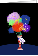 Birthday on Fourth of July, Vase of Firework Flowers card