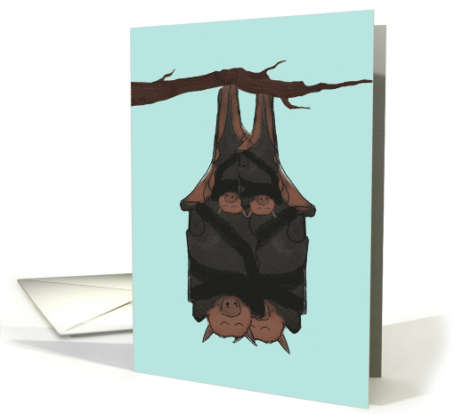 New Twin Babies Announcement, Bats Hanging on Branch Together card