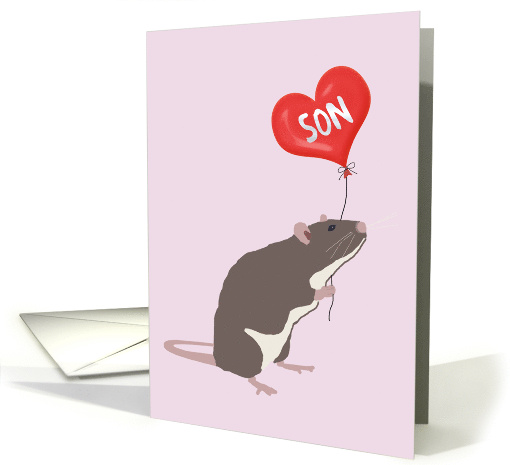 Rat with Heart Balloon Valentine for Son card (1557956)