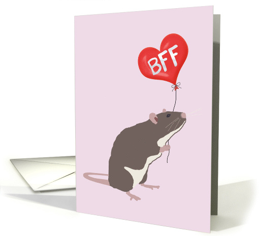 Rat with Heart Balloon Valentine for Best Friend card (1557992)