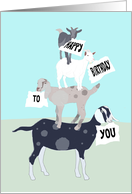 Goats Eating Paper in a Stack From Group at the office Birthday card