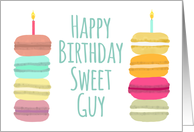 Sweet Guy Macarons with Candles Happy Birthday card