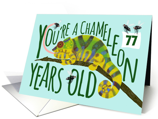 77 Year Old Birthday Getting Older Chameleon Pun card (1636774)