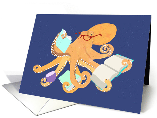 Reading Octopus Blank Note card (1656158)