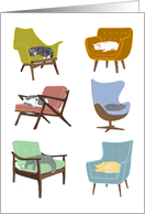 Cats Sleeping on Mid Century Modern Chairs Blank Note card