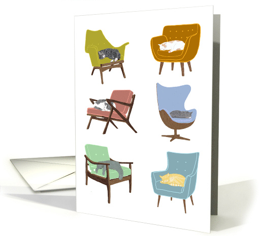 Cats Sleeping on Mid Century Modern Chairs National Cat Day card