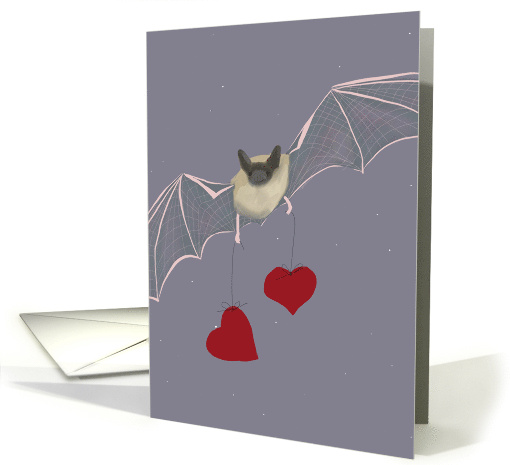 Bat Carrying Hearts Anniversary on Halloween card (1748288)