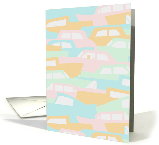 Orange Cat in a Pink Car Blank Inside card (1859106)