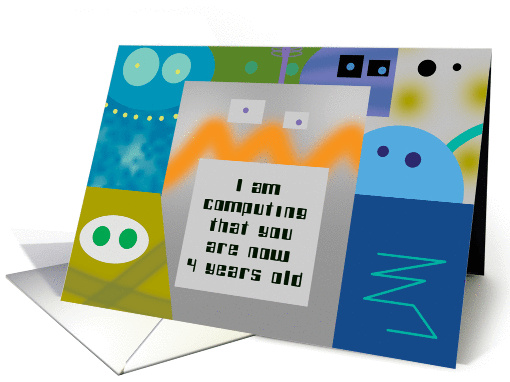 Robot Happy Birthday Card, 4 years old card (999667)